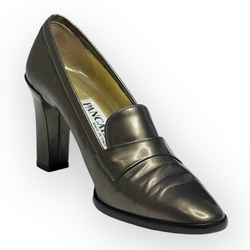Vintage: Pancaldi Italian Leather Heeled Loafers Metallic Gunmetal 6m